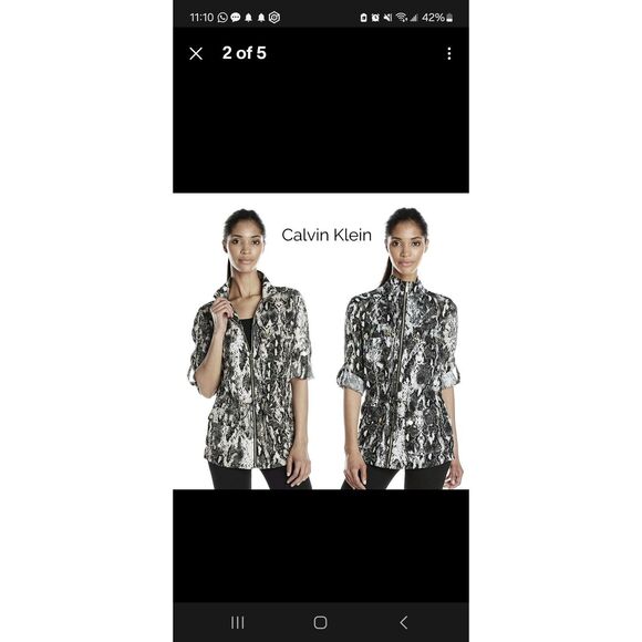 NWT Calvin Klein Black White Gray Animal Zebra Print Linen Shirt Jacket L $160 - Picture 1 of 4
